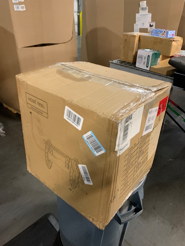 Photo 1 of M METERXITY Stainless Steel Garden Hose Reel, Wall Mount Water Hose Holder, 150 Feet of 1/2 Inch Hoses Capacity, Hose Reels for Outside with 5 ft Inlet Hose and Crank