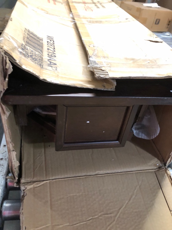 Photo 1 of (Minor damages on sides) EOVTK 63" Classic Rustic Long Console Table with 4 Storage Drawers and Bottom Shelf for Entryway Hallway, Espresso