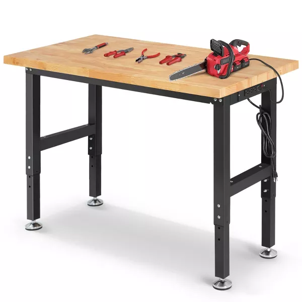 Photo 1 of **MISSING LEG HEIGHT ADJUSTERS/SMALL SCRATCH ON TOP**GOTGELIF WB0102-Pro 60" 2000Lbs Adjustable Height Work Bench Tool Table with Power Outlet for Garage Used
