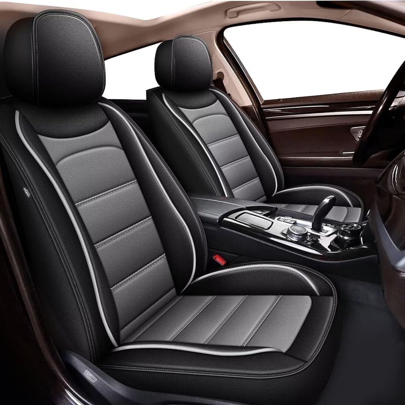 Photo 1 of **ONLY THE REAR SEAT COVERS**AOMSAZTO Universal Car 5-Seat Covers Front & Rear Full Set Faux Leather Cushions Fit for Sedan SUVs Trucks (Black&Gray)
