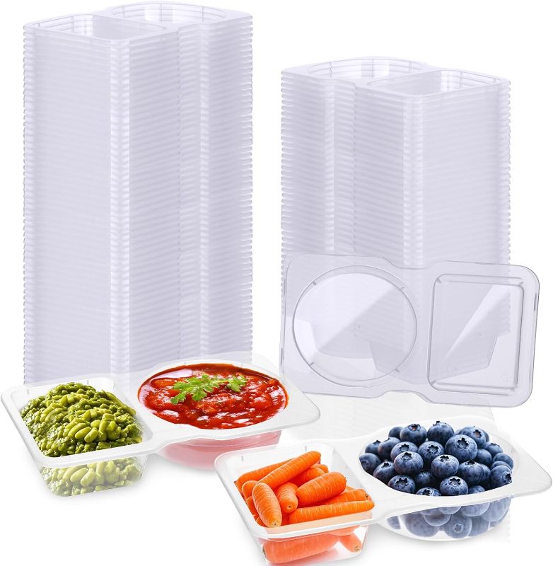 Photo 1 of 15 Set Reusable Snack Containers,2-Compartment Dipping Container with Lid,reusable Snack Pack Containers for Sauces,Refrigeration, Portion Control, Outdoor Takeaway