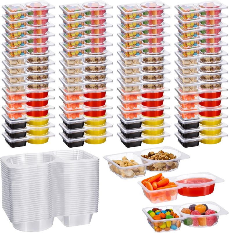 Photo 1 of 15 Set Reusable Snack Containers,2-Compartment Dipping Container with Lid,reusable Snack Pack Containers for Sauces,Refrigeration, Portion Control, Outdoor Takeaway