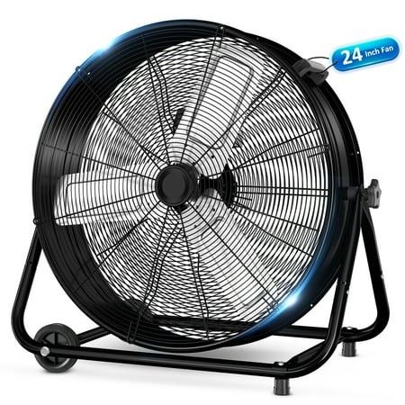 Photo 1 of 24” Industrial Drum Fan 9260 CFM High Velocity Floor Fan 3 Speed Air Circulator W/180°Tilt Black
