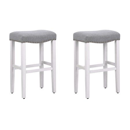 Photo 1 of **MISSING ALL 8 SHORT SIDE WHITE BARS**WestinTrends 29" Upholstered Saddle Seat Bar Stool (Set of 2) - Gray
