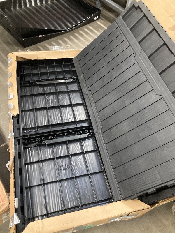 Photo 1 of ***(SELLING AS PARTS ONLY)***
YITAHOME Outdoor Storage Box with Cushion, 120 Gallon Waterproof Deck Box for Garden Tools, Patio Cushions, and Pool Accessories, Lockable, Easy Assembly, Versatile Bench or Table (Black)  ***(OPEN BOX, BOX RIPPED/TORN)***