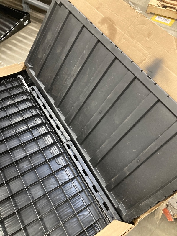Photo 1 of ***(SELLING AS PARTS ONLY)***
YITAHOME Outdoor Storage Box with Cushion, 120 Gallon Waterproof Deck Box for Garden Tools, Patio Cushions, and Pool Accessories, Lockable, Easy Assembly, Versatile Bench or Table (Black)  ***(OPEN BOX, BOX RIPPED/TORN)***
