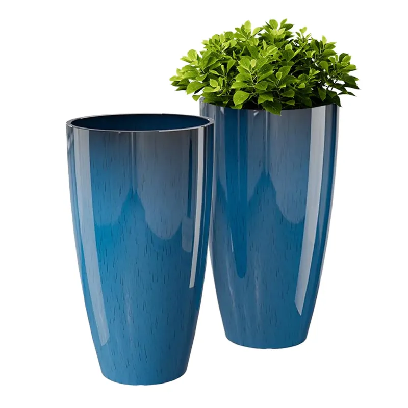 Photo 1 of 21 inch Tall Planters for Outdoor Plants Set of 2,Tall Plant Pots with Drainage Hole,Large Flower Pots for Indoor Front Porch Garden Home Patio,Blue
