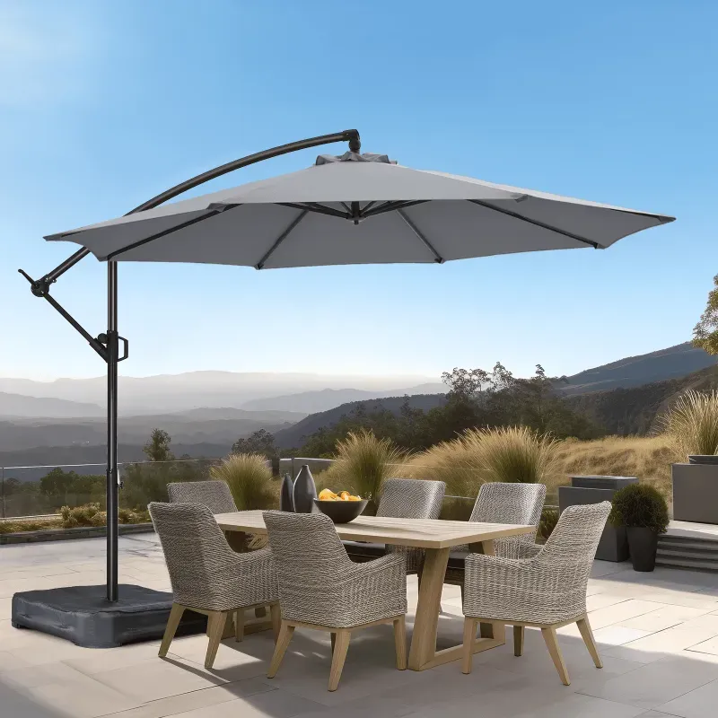 Photo 1 of 10ft Offset Hanging Market Patio Umbrella with Easy Tilt Adjustment,Polyester Shade,8 Ribs for Backyard,Poolside,Lawn and Garden,Gray
