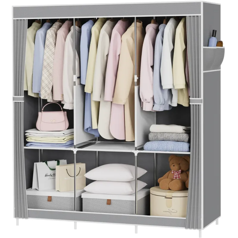 Photo 1 of **NO INSTRUCTIONS**Riousery Large Portable Wardrobe Closet, 6-Shelf Organizer and Hanging Space, 51", Grey
