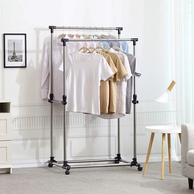 Photo 1 of **MISSING PARTS**Zimtown Double Rolling Rail Adjustable Portable Clothes Garment Drying Rack Hanger
