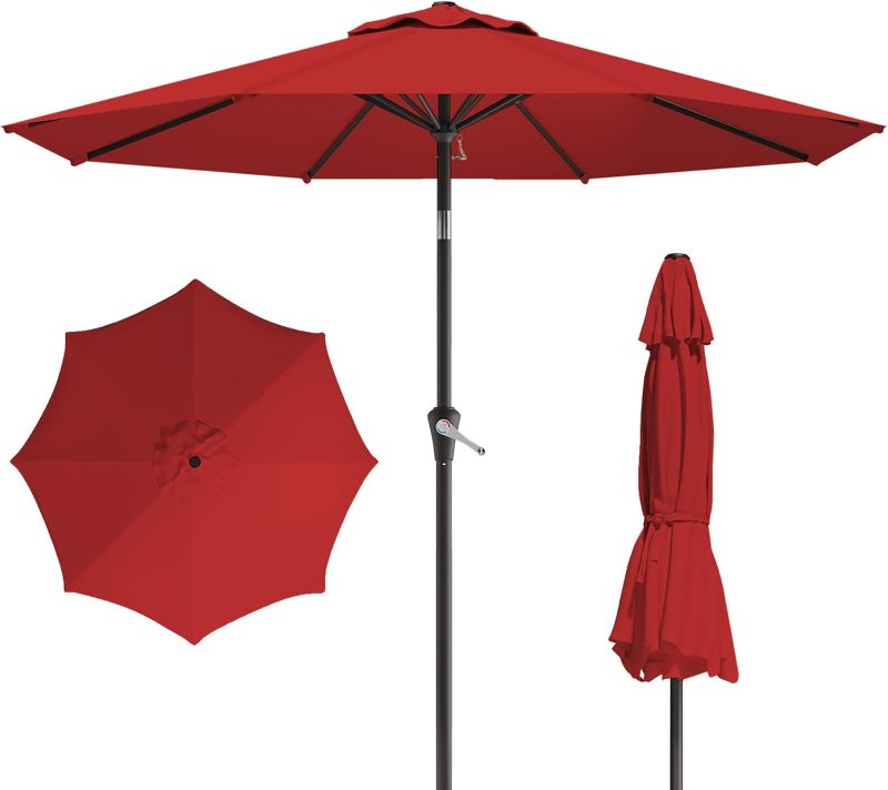Photo 1 of 10FT Patio Umbrella, Outdoor Umbrella with Push Button Tilt and Crank, 8 Sturdy Ribs, UV Protection & Waterproof Market Umbrella for Pool, Backyard, Beach,Deck Red