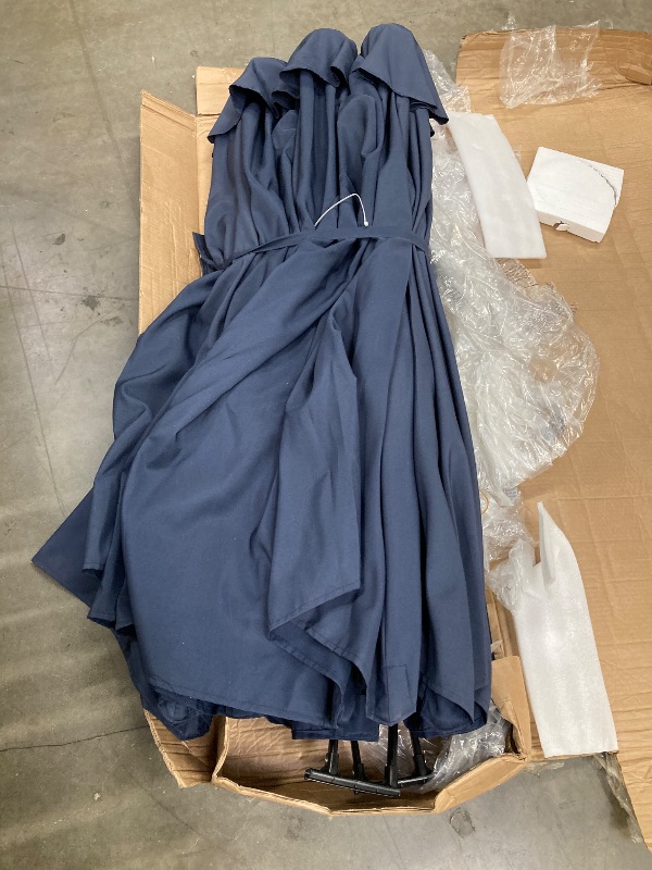 Photo 1 of **MISSING PARTS**Caprihom Large Patio Umbrella with Base Included,15ft Double Sided Outdoor Rectangular Patio Umbrella with Crank Handle, for Lawn Garden, Blue