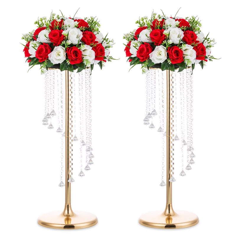 Photo 1 of 28 Gold Vases for Wedding Table Centerpiece Set of 2 Metal Flower Stand for Wedding Aisle Decor
