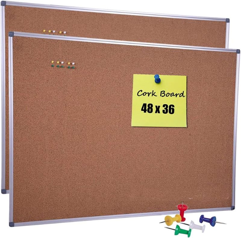 Photo 1 of  Cork Board, 2 Pack 48" x 36" Bulletin Notice Board Message Memo Pin Board, Silver Aluminum Frame