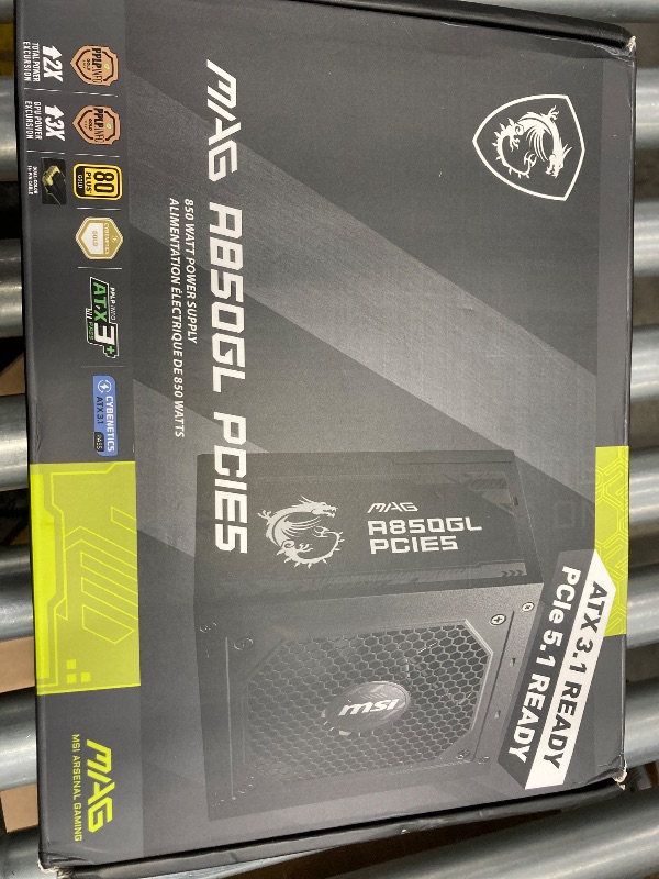 Photo 1 of **MISSING POWER CORD/PARTS ONLY**MSI MAG A850GL PCIE 5.1 & ATX 3.1 Gaming Power Supply - Full Modular - 80 Plus Gold Certified 850W - Compact Size - ATX PSU - 10 Year Warranty