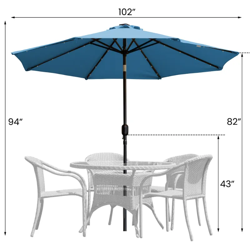 Photo 1 of **UMBRELLA IS OFF**SunRay 9 FT 32 LED Patio Solar Umbrella w/ Push Button Tilt and Crank Outdoor Umbrella Teal