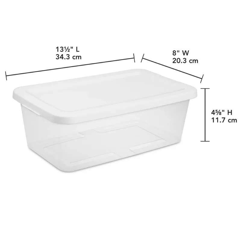 Photo 1 of (2 pack) Sterilite, 6 Quart Clear Storage Bin, Snap-on Lid Storage Container, with White Lid, Set of 10