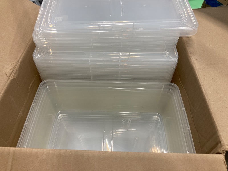 Photo 1 of (2 pack) Sterilite, 6 Quart Clear Storage Bin, Snap-on Lid Storage Container, with White Lid, Set of 10