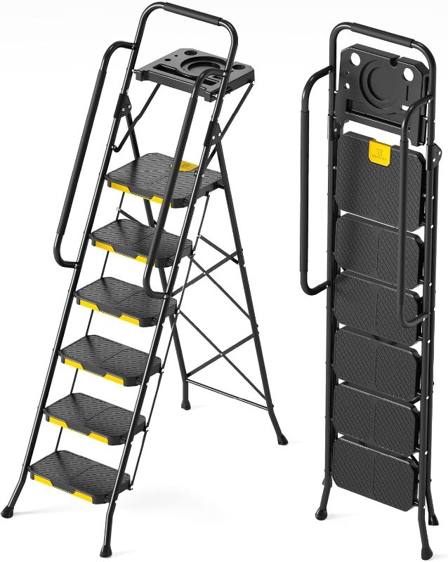 Photo 1 of 
KINGRACK 6 Step Ladder with Tool Platform, Folding Step Stool with Handrails, Sturdy Steel Ladder with Wide Pedal, 800 LBS Portable Safety Ladder for Painting Home Outdoor Garage