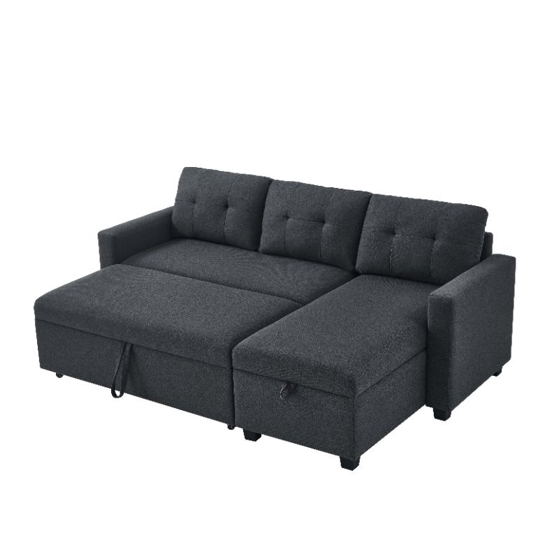 Photo 1 of **BOX 1 OF 2 ONLY/INCOMPLETE SET/ONE CHAISSE ONLY**Upholstered Pull Out Sectional Sofa with Storage Chaise, Convertible Corner Couch, Dark Grey