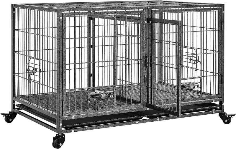 Photo 1 of  Stackable Dog Crate with Divider 43'' Rolling Heavy Duty Dog Cage with Open Top/ 2 Removable Trays for Small/Medium Dog