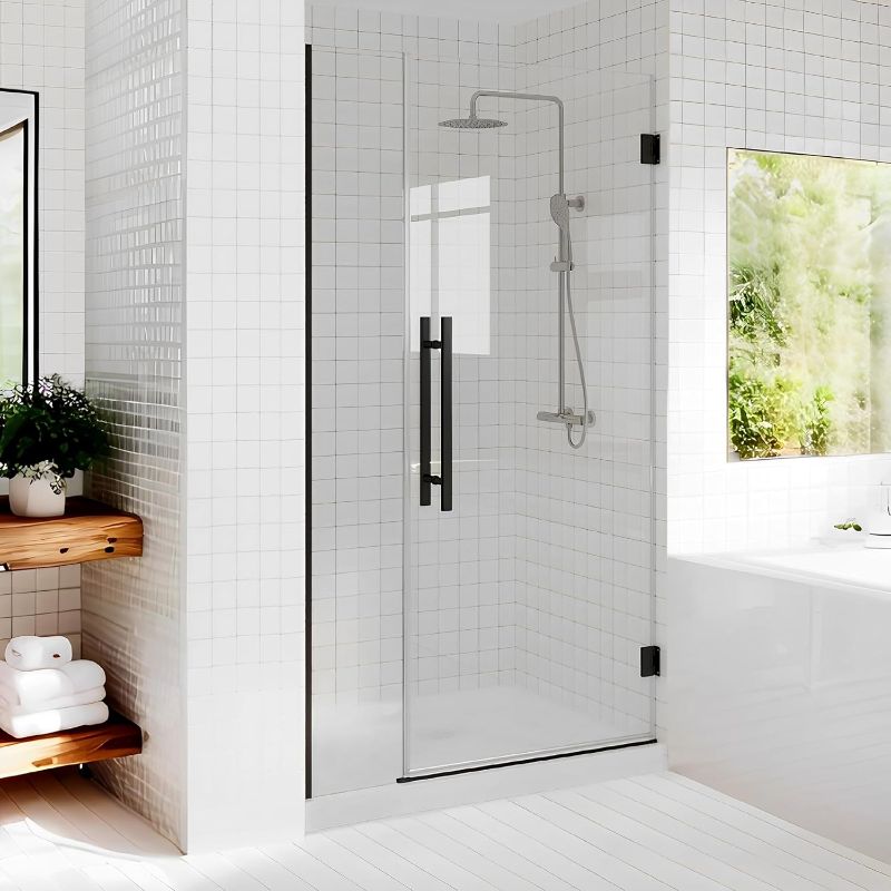 Photo 1 of **MISSING HARDWARE/GLASS DOOR ONLY**Fully Frameless Wall Hinge Shower Door with 5/16"(8mm) Tempered Glass?Hinged Single Swing Shower Door by Easy Clean Coating Glass, Matte Black (47"-48‘’ × 72", MATTE BLACK