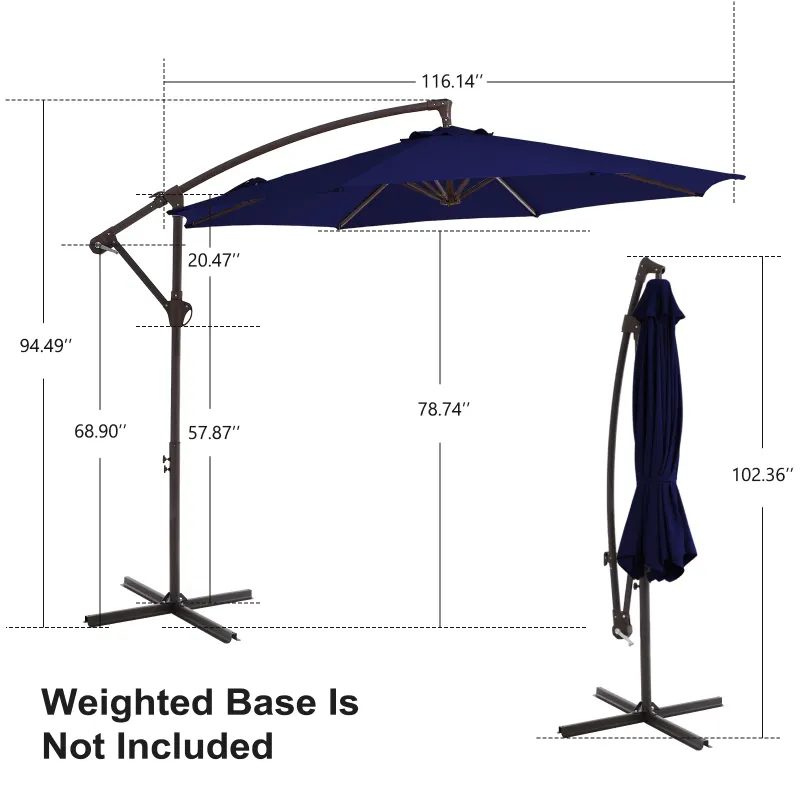 Photo 1 of **MISSING HARDWARE**JUSTLET 10' Outdoor Hanging Offset Cantilever Umbrella for Patio(No Base), Navy Blue
