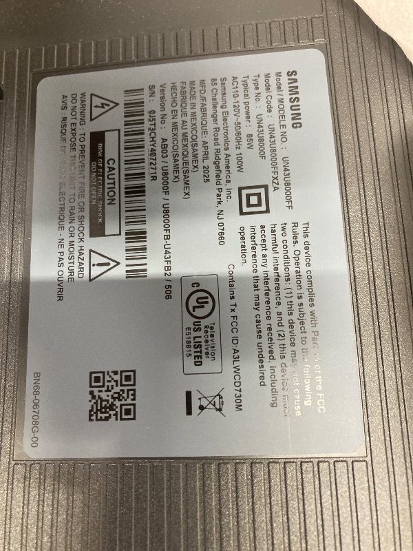 Photo 1 of ***PARTS ONLY***
Samsung 43-Inch Class Crystal UHD U8000F 4K Smart TV (2025 Model) Endless Free Content, Crystal Processor 4K, MetalStream Design, Knox Security, Alexa Built-in