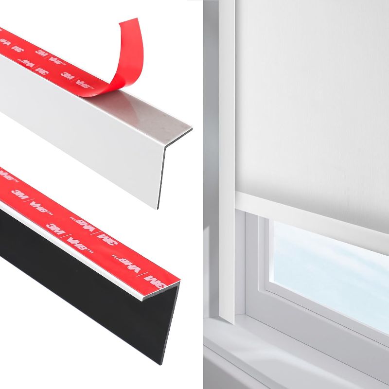 Photo 1 of 100% Blackout PVC Light Blocking Strip for Window Shades and Blinds Both Sides Tracks for Blackout Shades Easy to Install for BedroomGreat for Bedroom Nursery (L-Shaped White-2pcs, 58.5")