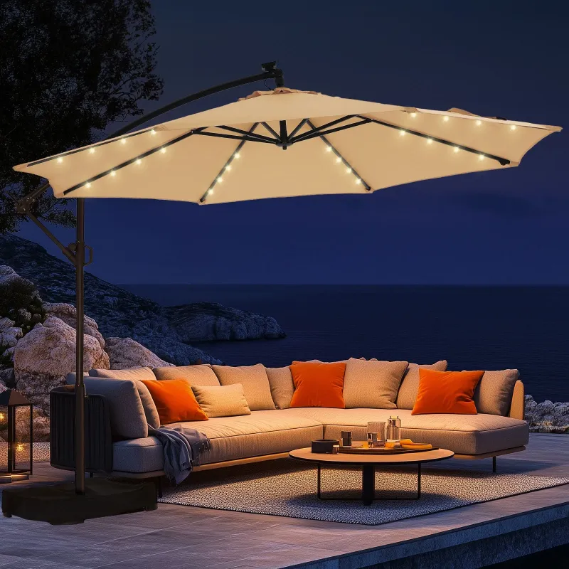 Photo 1 of 10ft Patio Umbrellas Offset?Outdoor Umbrella Cantilever Hanging Umbrellas with Infinite Tilt,Fade Resistant Waterproof Fabric & Base,for Yard,Garden,Home,Pool & Deck,Beige