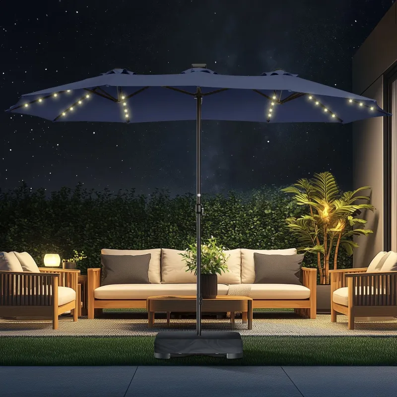 Photo 1 of 15ft Patio Umbrella with Light and Base Included, Double Sided Outdoor Large Rectangular Patio Umbrella with Crank Handle, for Lawn Garden,Home,Outdoor Activities