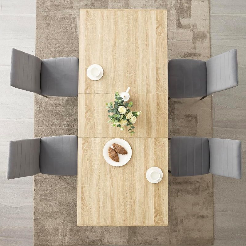 Photo 1 of ***BOX 1 OF 2 ONLY/INCOMPLETE SET/TABLE TOPS ONLY-NO LEGS**63"-78.7" Expandable Dining Table, 6-10 Farmhouse Kitchen Table, Extendable Dining Table, Rectangular Kitchen Table with Metal Track, Tapered U-Shaped Legs for Dining Room, Office OAK COLOR