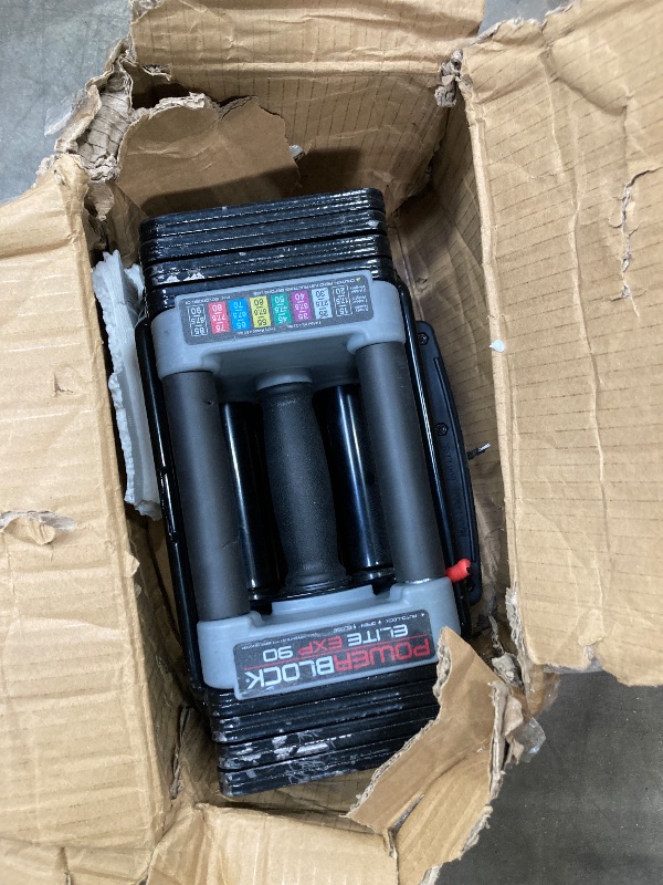 Photo 1 of ***ONLY ONE- SELLING AS IS -MISSING PARTS***PowerBlock Elite USA 90 Pound Adjustable Dumbbells,  5-90 lb. Dumbbells, Durable Build, Innovative At Home Workout Equipment, Includes Stage 1, 2 & 3 Expansions Gray, ***(USED, SOME SCUFFS/SCRATCHES, PAINT CHIPS