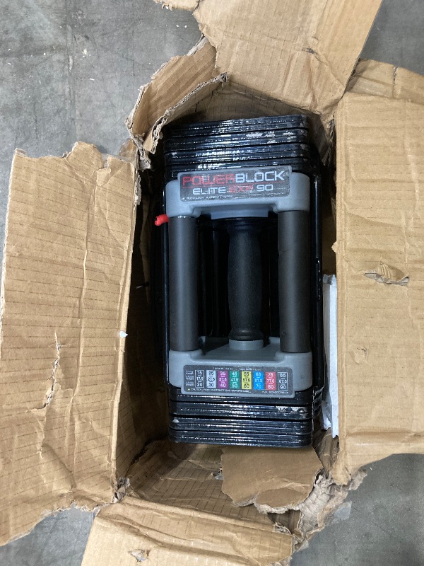 Photo 1 of ***ONLY ONE- SELLING AS IS -MISSING PARTS***PowerBlock Elite USA 90 Pound Adjustable Dumbbells,  5-90 lb. Dumbbells, Durable Build, Innovative At Home Workout Equipment, Includes Stage 1, 2 & 3 Expansions Gray, ***(USED, SOME SCUFFS/SCRATCHES, PAINT CHIPS