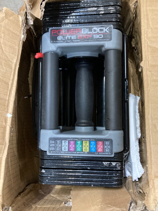 Photo 1 of ***ONLY ONE- SELLING AS IS -MISSING PARTS***PowerBlock Elite USA 90 Pound Adjustable Dumbbells,  5-90 lb. Dumbbells, Durable Build, Innovative At Home Workout Equipment, Includes Stage 1, 2 & 3 Expansions Gray, ***(USED, SOME SCUFFS/SCRATCHES, PAINT CHIPS
