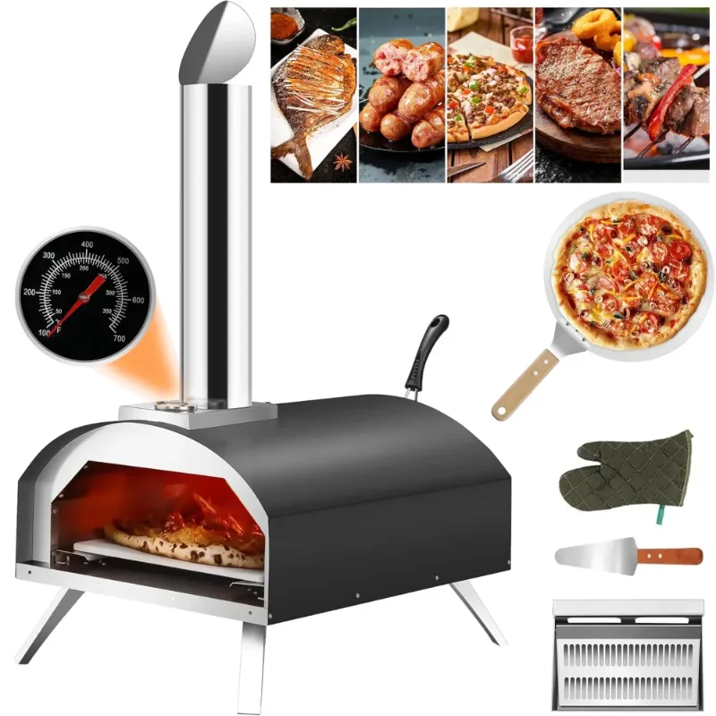 Photo 1 of 12" Wood Fired Pellet Outdoor Pizza Oven with Built-in Thermometer,Portable Stainless Steel Countertop Pizza Maker for Backyard, Outside Camping and Picnics