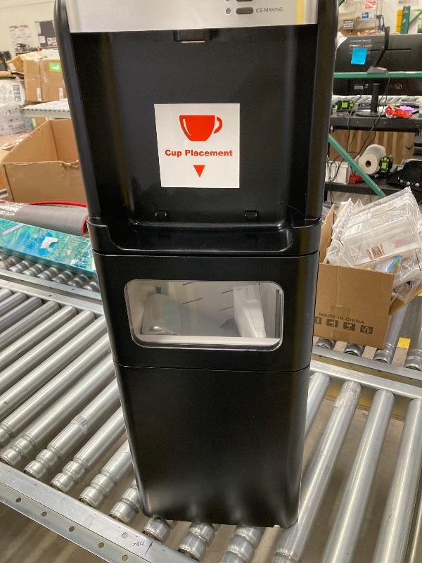 Photo 1 of ***USED, SOME SCUFFS/SCRATCHES, STICKER RESIDUE, NOT IN BOX, NO PACKAGING)***
 Water Dispenser with Ice Maker Function, Top Loading Hot and Cold Water Cooler for 5 Gallon Bottle - Includes Child Safety Lock - Water Machine for Home, Office, Garage - Black