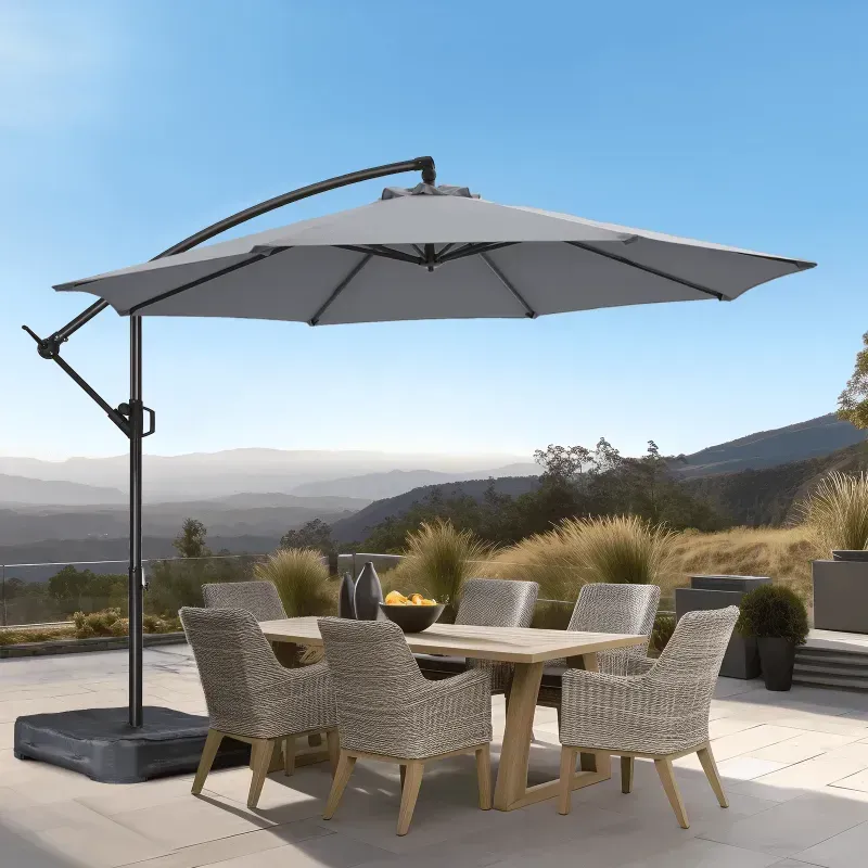 Photo 1 of 10ft Offset Hanging Market Patio Umbrella with Easy Tilt Adjustment,Polyester Shade,8 Ribs for Backyard,Poolside,Lawn and Garden,Gray

