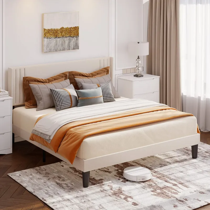 Photo 1 of ***(SELLING AS PARTS ONLY-MISSING PARTS INCOMPLETE)*** 
Lofka Queen Bed Frame with Headboard, Camas Queen Size Metal Frame Hold 850lbs, Beige
