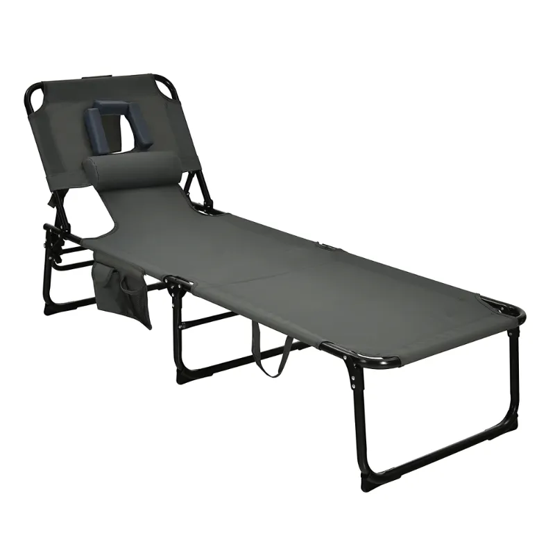 Photo 1 of ***(SELLING AS PARTS ONLY, RIP IN FABRIC, PARTS ONLY)***
Gymax Portable Beach Chaise Lounge Chair Folding Reclining Chair w/ Facing Hole Grey
