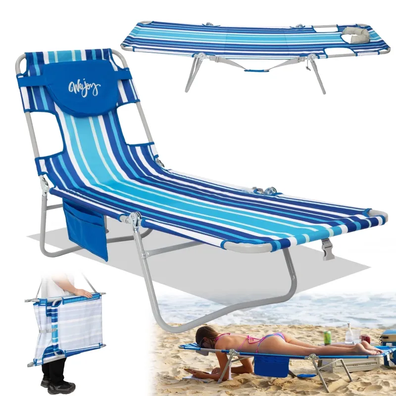 Photo 1 of #WEJOY Beach Lounge Chair 5-Position Adjustable Portable Tanning Chair for Adult with Face &Arm Hole Outdoor Folding Chaise
