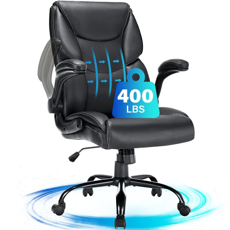 Photo 1 of **MISSING PARTS**JONPONY Big and Tall Office Chair 400LBS Wide Seat Ergonomic Computer Desk Chair High Back Executive Leather Chair Adjustable Task Chair Lumbar Back Support 8 Hours Heavy Duty Design,9423,Black