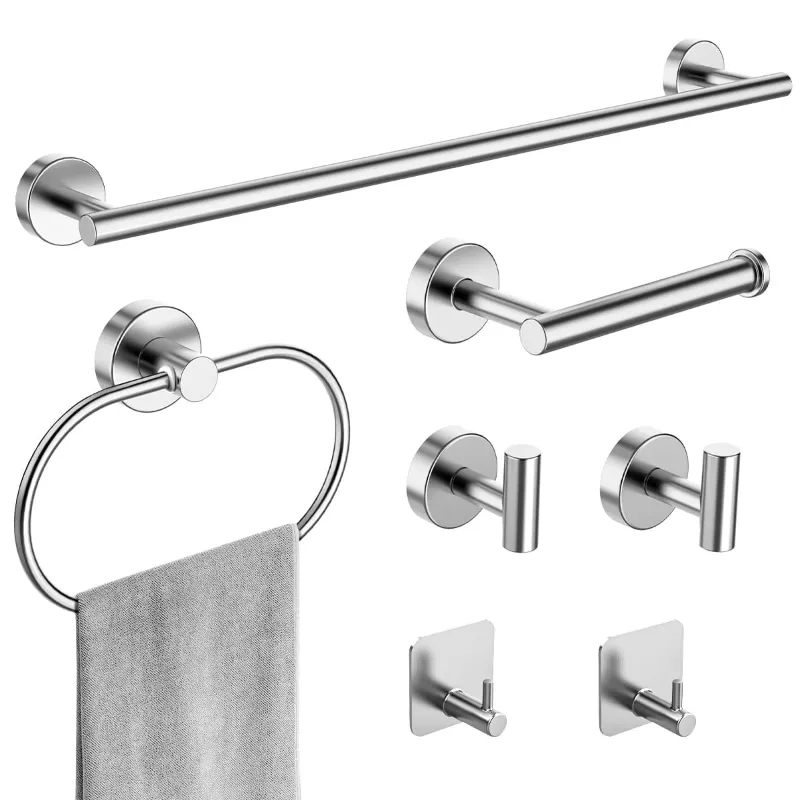 Photo 1 of  Pieces Bathroom Hardware Set, Bathroom Accessories Set Includes 24" Towel Bar, Toilet Paper Holder, Towel Ring, Robe Hook, Brushed Nickel & Stainless Steel, Wall Mounted Bathroom Towel Rack Set
