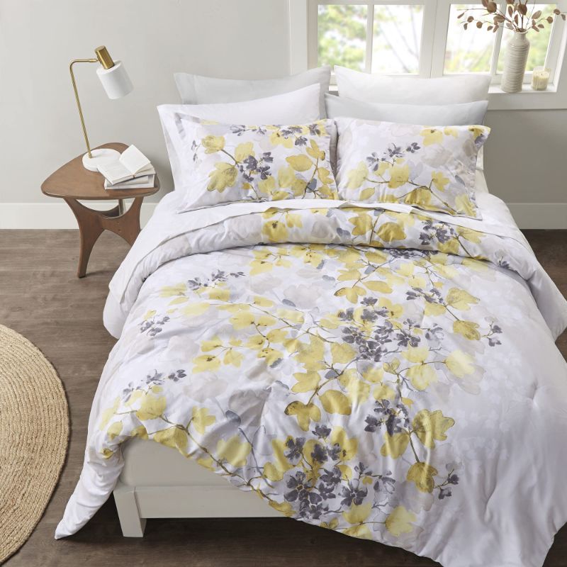 Photo 1 of \Madison Park Bed in A Bag-Trendy Casual Design Cozy Comforter with Complete Sheet Set with Side Pocket, All Season Cover, Matching Shams, King, Leaf Yellow 9 Piece