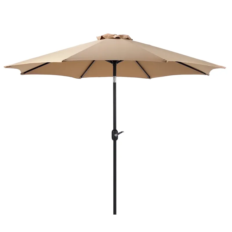 Photo 1 of **BROKEN FRAME/PARTS ONLY**ZUNMOS 9FT Outdoor Patio Umbrella with Push Button Tilt and Crank Handle, Market Umbrella with 8 Sturdy Umbrella Ribs, UV Protection, Waterproof, Khaki