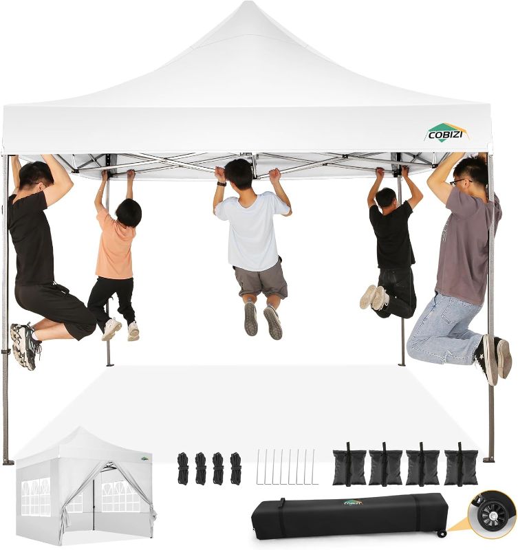 Photo 1 of 10x10 Pop Up Canopy Tent with 4 sidewalls Commercial Heavy Duty Canopy UPF 50+ All Weather Waterproof Outdoor Canopy Wedding Tents for Parties Gazebo with Roller Bag, White (Windproof Upgraded)