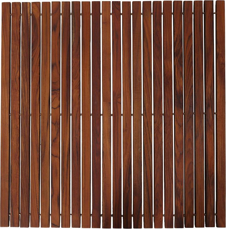 Photo 1 of 
Bare Decor Fuji String Spa Shower Mat in Solid Teak Wood Oiled Finish, 30" Square Mat, Brown