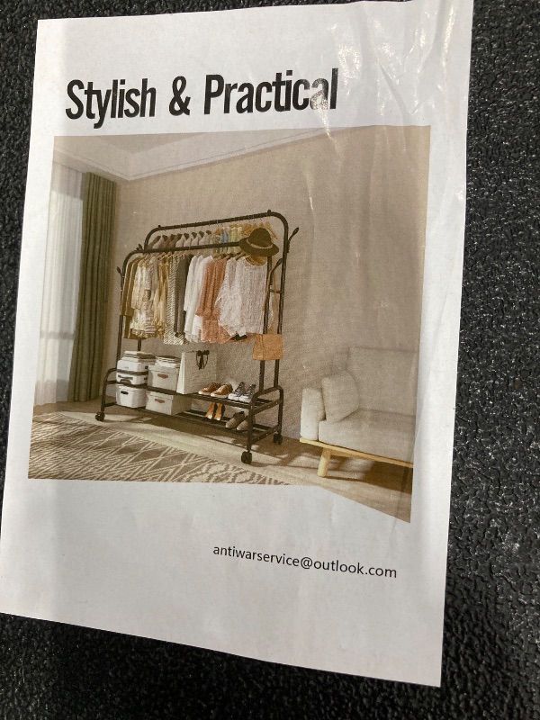Photo 1 of  Heavy Duty Clothes Rack for Hanging Clothes Rolling Clothing Rack Heavy Duty on Wheels for Coat, Garment, Matte Black (Double Rod)