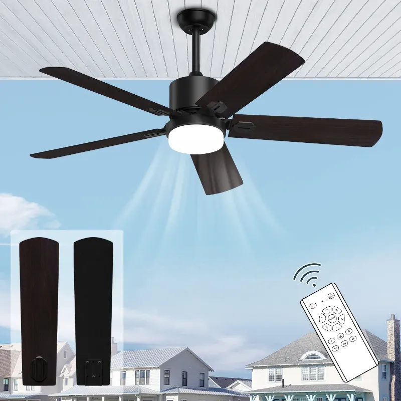 Photo 1 of SKEVEN Ceiling Fan with Remote, 52'' Outdoor Ceiling Fans 6 Speed Control Reversible DC Motor 5 Blades Fan for Patio Bedroom Living Room