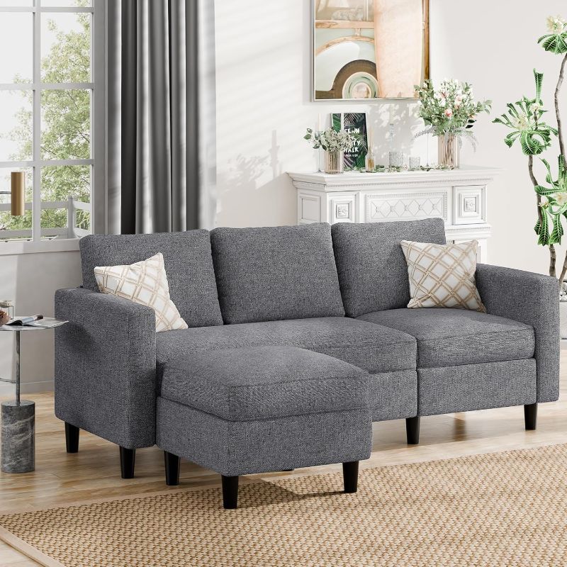 Photo 1 of  L-Shaped Couch Couches for Living Room, Convertible Sectional Sofa with Storage Ottoman, 3-Seat Grey Sectional Sofas for Living Room/Bedroom/Office/Small Space